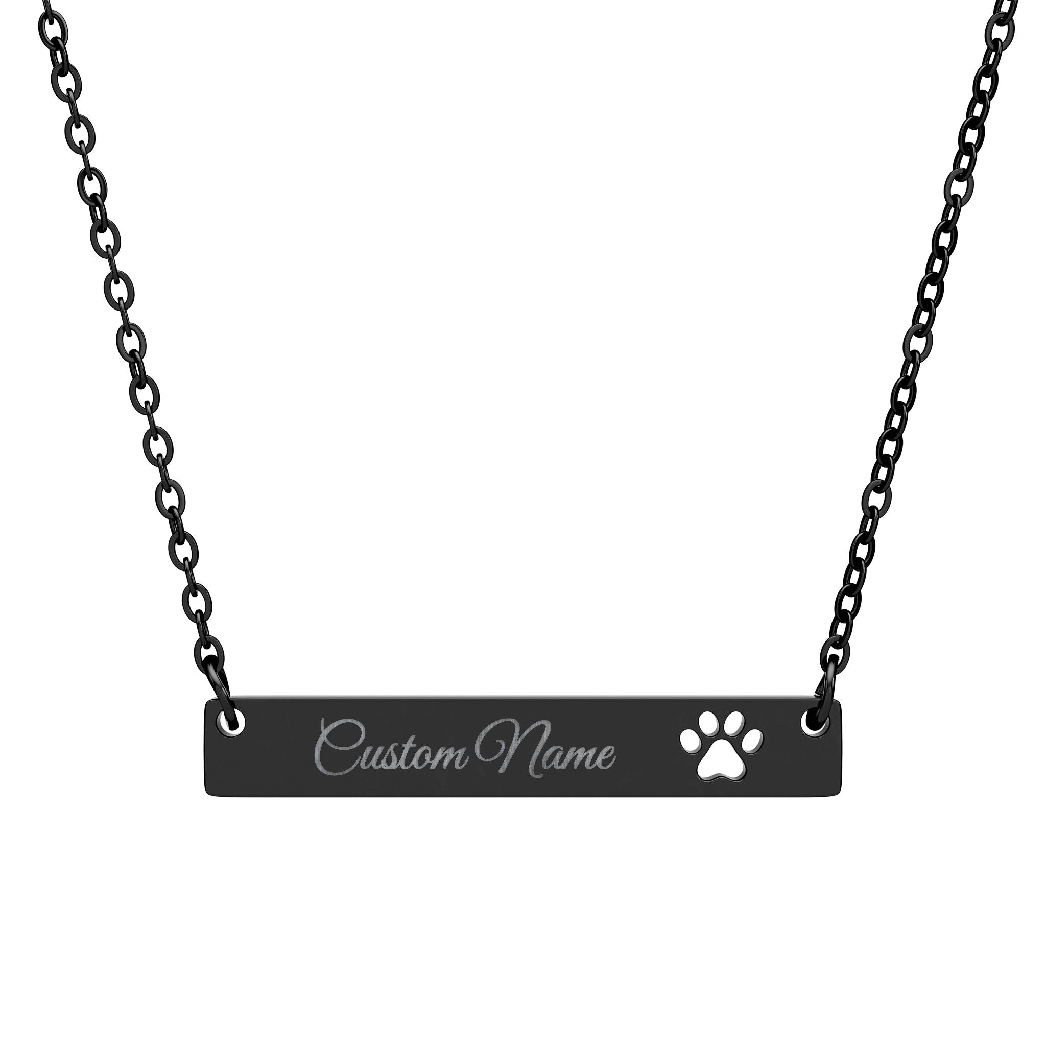 Personalized Paw Print Bar Necklace, Custom Pet Jewelry Gift, Animal Lover Necklace, Engraved Pet Memoir, Cute Dog Cat Accessory