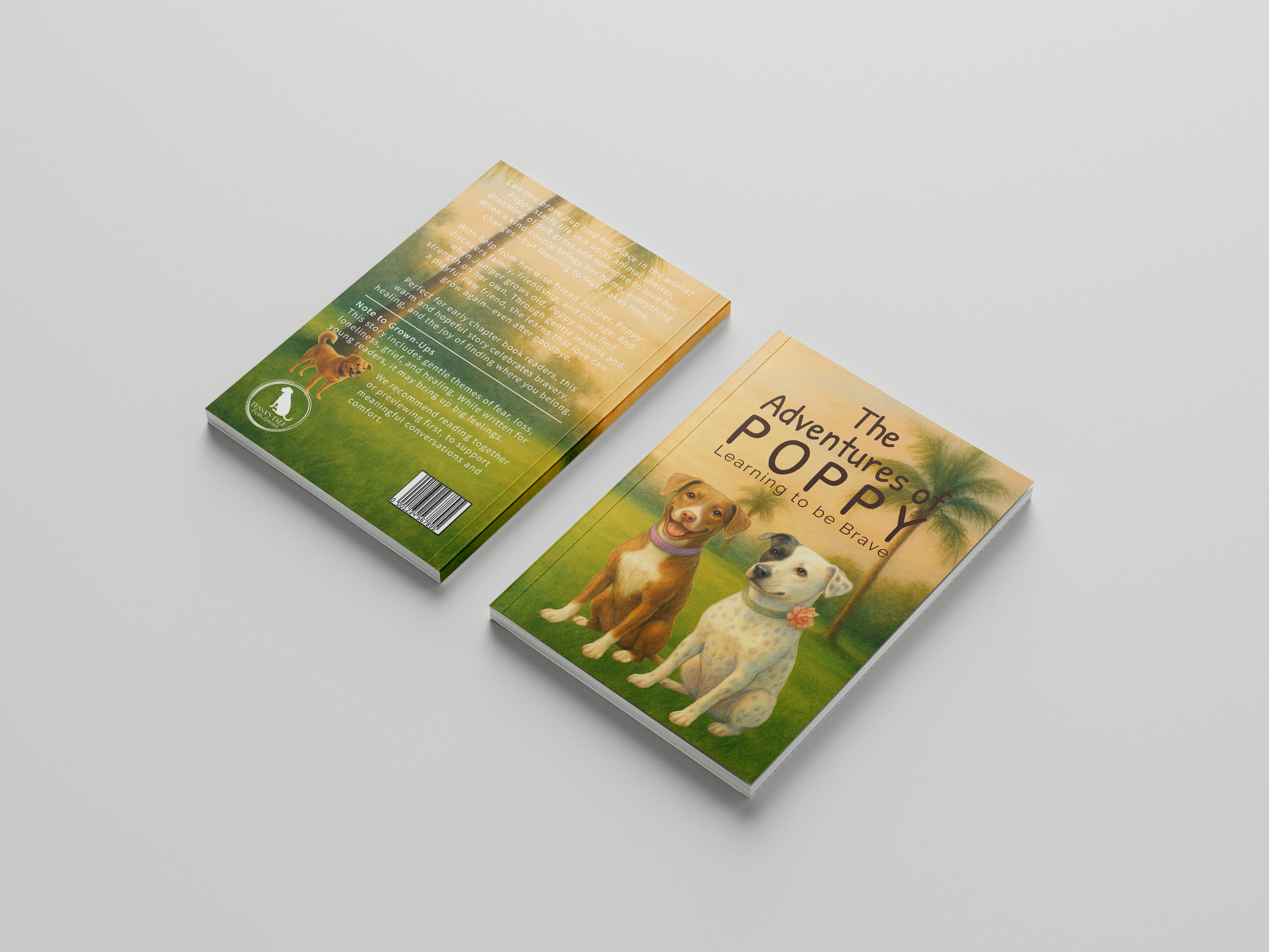 Two books with dog illustrations on a light gray background